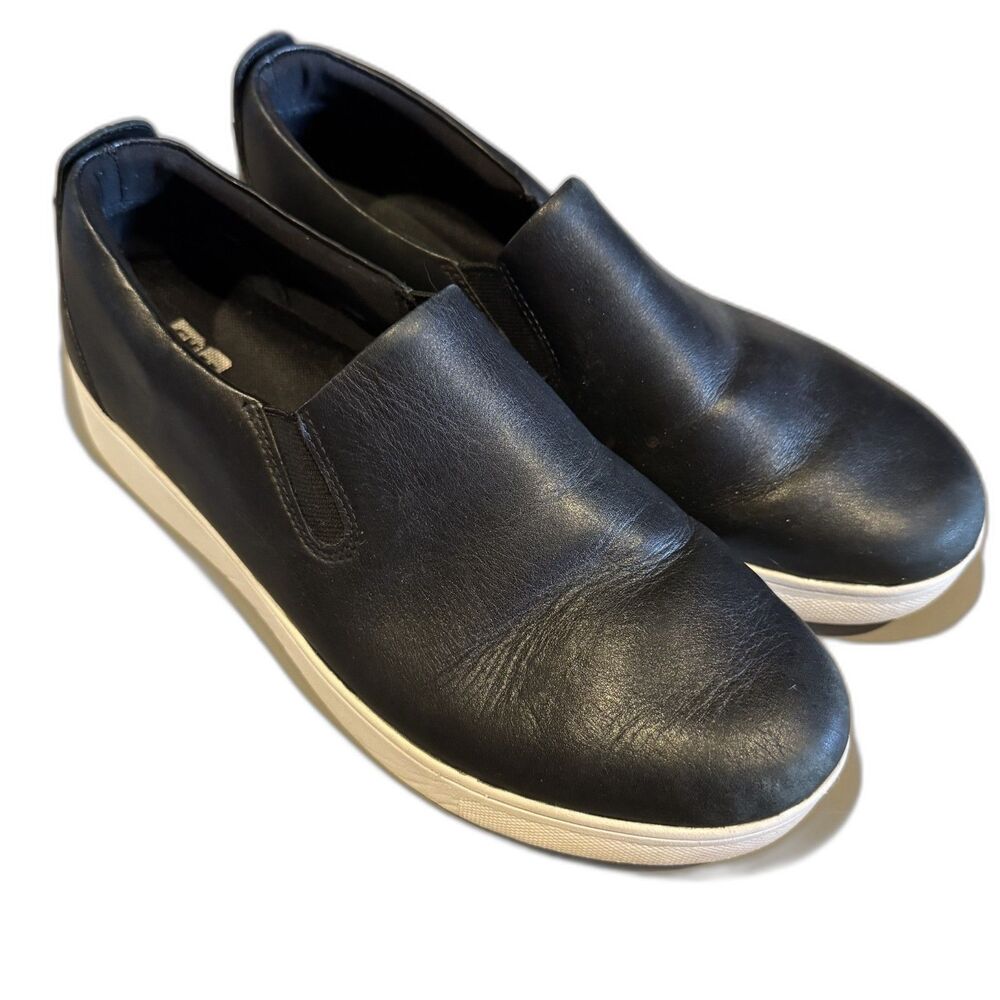 FitFlop Rally Sneakers Leather Slip-On Platform Black Comfort Shoes Women Size 9
